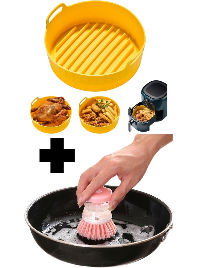 Silicone Air Fryer Liners, Air Fryer Silicone Reusable Liners , With home Dishes Brush with Soap Dispenser, Food Safe Air Fryers Oven Accessories,Replacement Of Flammable Parchment Liner Paper,Silicone Baking Tray Pots (7.68 x 7.68 x 2.5 inches) - Image 1