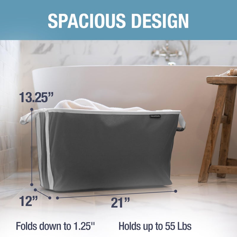 CleverMade Collapsible Laundry Basket 2 Pack â€“ 60L (16 Gal) Foldable Clothes Hamper with Reinforced Handles, Space Saving Fabric Laundry Bin, Holds 55 lbs, Flat Folding for Dorm, Apartment & RV - Charcoal - Image 3