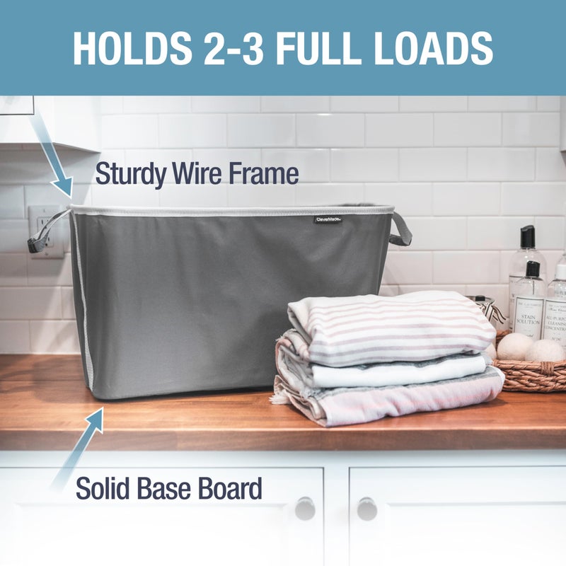 CleverMade Collapsible Laundry Basket 2 Pack â€“ 60L (16 Gal) Foldable Clothes Hamper with Reinforced Handles, Space Saving Fabric Laundry Bin, Holds 55 lbs, Flat Folding for Dorm, Apartment & RV - Charcoal - Image 2