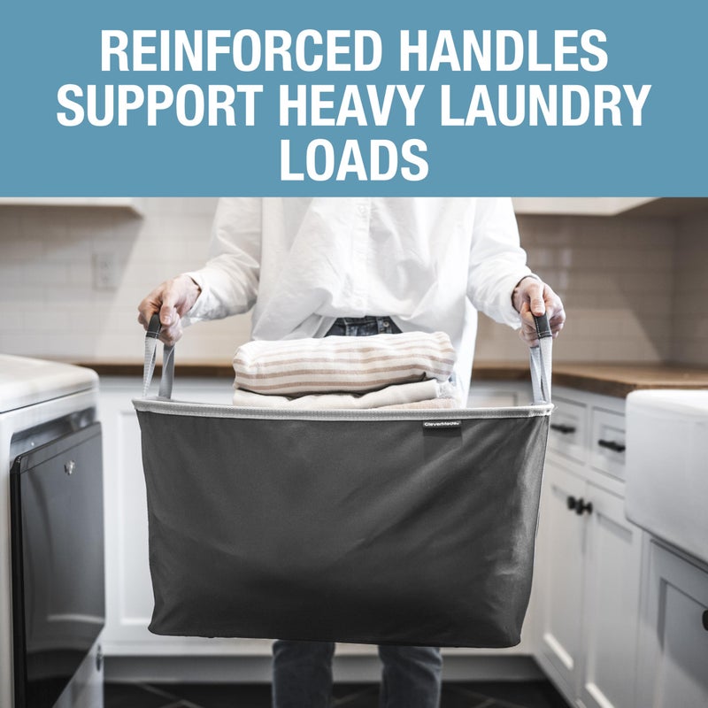CleverMade Collapsible Laundry Basket 2 Pack â€“ 60L (16 Gal) Foldable Clothes Hamper with Reinforced Handles, Space Saving Fabric Laundry Bin, Holds 55 lbs, Flat Folding for Dorm, Apartment & RV - Charcoal - Image 4
