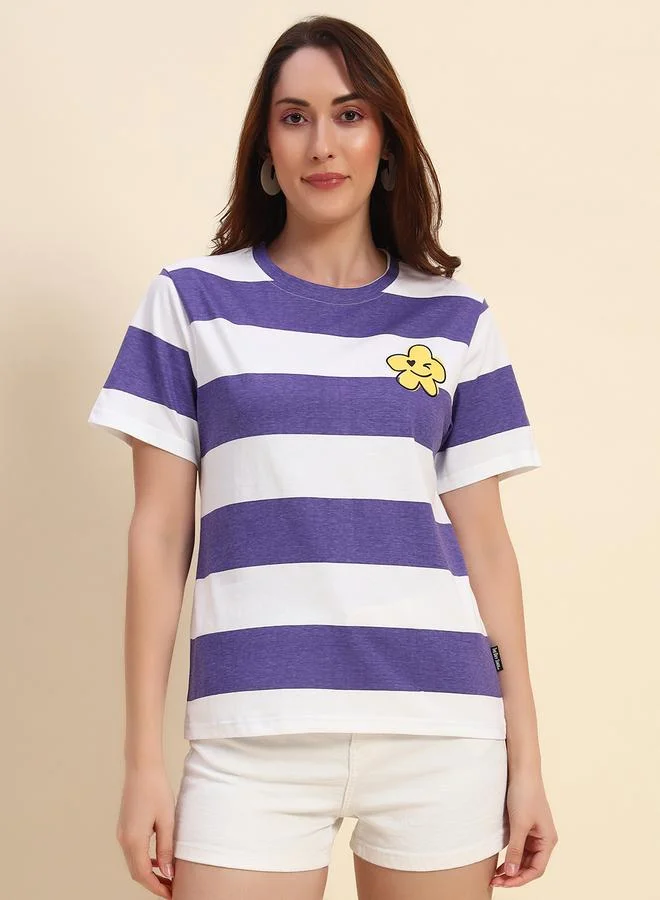 تايك تو تيشيرت قطن مخطط بتفاصيل زهور من ذا دراي ستيت