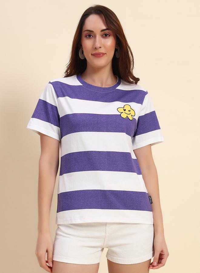 تايك تو تيشيرت قطن مخطط بتفاصيل زهور من ذا دراي ستيت - Image 1