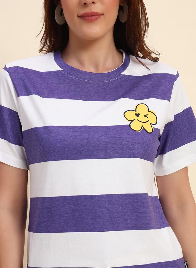 تايك تو تيشيرت قطن مخطط بتفاصيل زهور من ذا دراي ستيت - Image 4