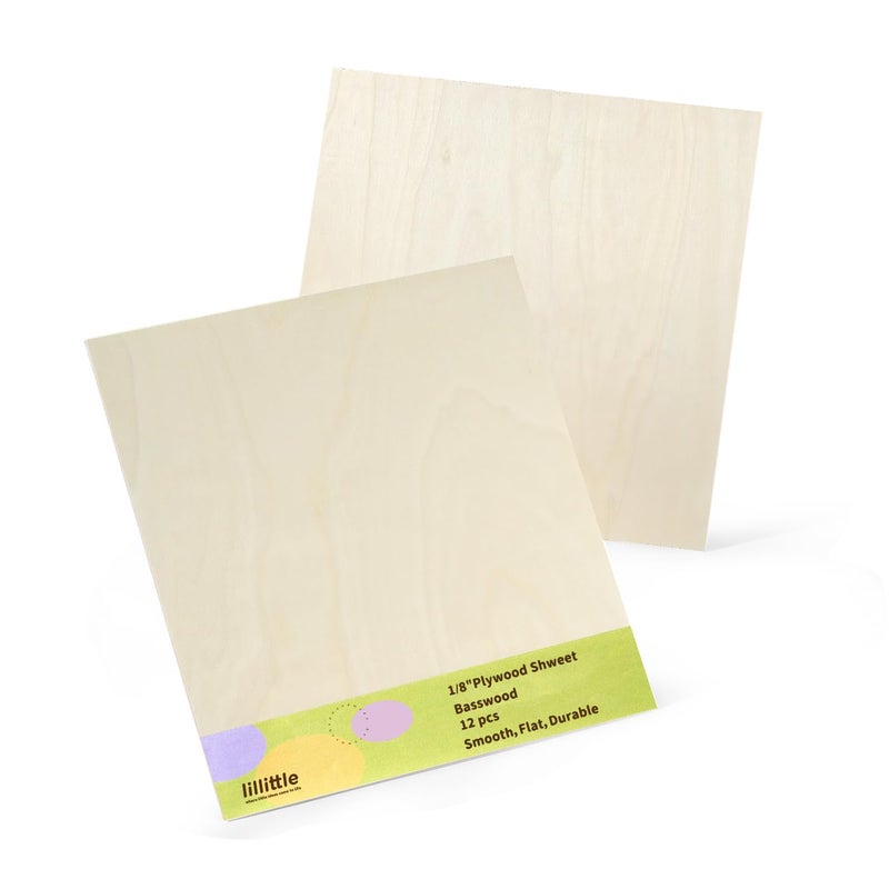 lilLittle 12 Pack Basswood Sheets 12"x12"x1/8", 3mm Basswood for Laser Cutting, Wood for Laser Cutting and Engraving, Laser Engraver Blanks, DIY Architectural Models Making, Wood Engraving - Image 1