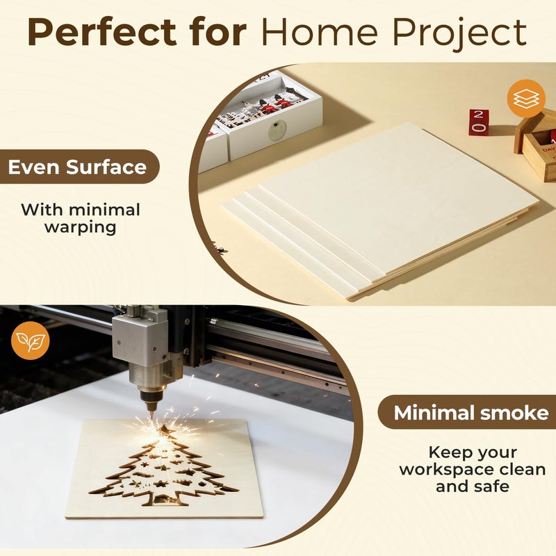 lilLittle 12 Pack Basswood Sheets 12"x12"x1/8", 3mm Basswood for Laser Cutting, Wood for Laser Cutting and Engraving, Laser Engraver Blanks, DIY Architectural Models Making, Wood Engraving - Image 5