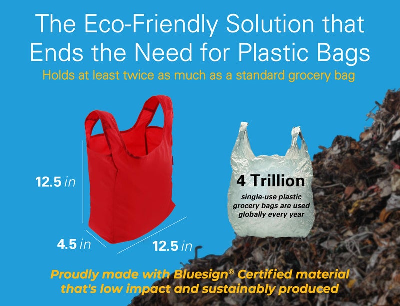 bagpodz Sturdy Reusable Grocery Bags Foldable and Washable - Made From RipStop Nylon Hold 50lbs - Designed in USA Reusable Shopping Bags Inside a Compact Pod with Carry Clip - 10 Pack in Red - Image 3