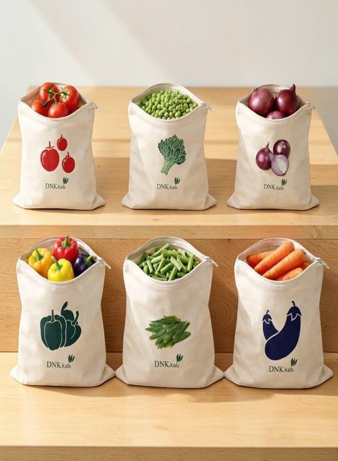 DNkitch 100% Cotton Storage Bags 6 zipper and 3 dori Eco-Friendly Grocery Reusable Bags for Fridge Washable, Breathable & Durable Produce Bags for Veg & Fruits Storage Bags(Set of 10) - Image 5