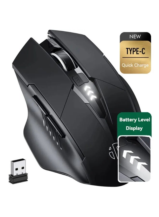 inphic Wireless Mouse, TYPE-C Rechargeable Wireless Mouse, Silent Office And Game Mouse, 3-Speed DPI Adjustment,Electric Charge Display Model, Ergonomic Optical Portable Mouse For Laptops Android Windows Mac OS, Black - Image 1