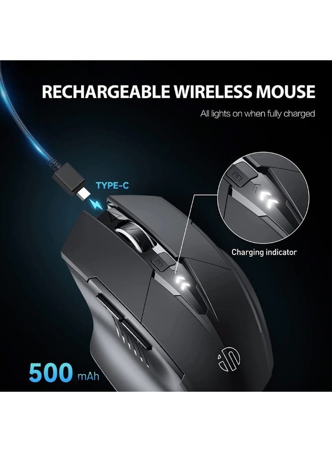 inphic Wireless Mouse, TYPE-C Rechargeable Wireless Mouse, Silent Office And Game Mouse, 3-Speed DPI Adjustment,Electric Charge Display Model, Ergonomic Optical Portable Mouse For Laptops Android Windows Mac OS, Black - Image 2