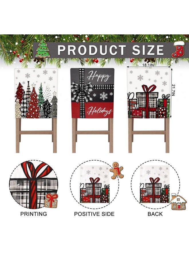 Shellwei 6 Pcs Christmas Chair Covers 18.1 x 21.7 Inches Christmas Trees Snowflake Gift Box Print Decorative Merry Christmas Seat Covers Dining Slipcovers for Xmas Party Kitchen Wedding Party Decor - Image 2