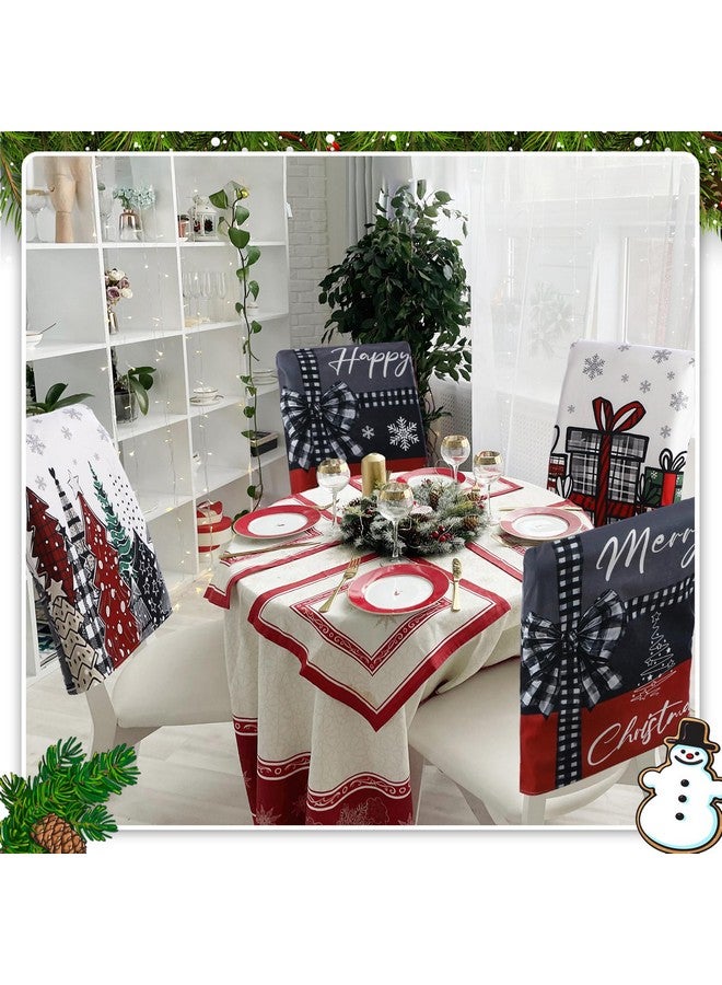 Shellwei 6 Pcs Christmas Chair Covers 18.1 x 21.7 Inches Christmas Trees Snowflake Gift Box Print Decorative Merry Christmas Seat Covers Dining Slipcovers for Xmas Party Kitchen Wedding Party Decor - Image 4