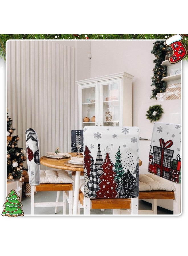 Shellwei 6 Pcs Christmas Chair Covers 18.1 x 21.7 Inches Christmas Trees Snowflake Gift Box Print Decorative Merry Christmas Seat Covers Dining Slipcovers for Xmas Party Kitchen Wedding Party Decor - Image 5