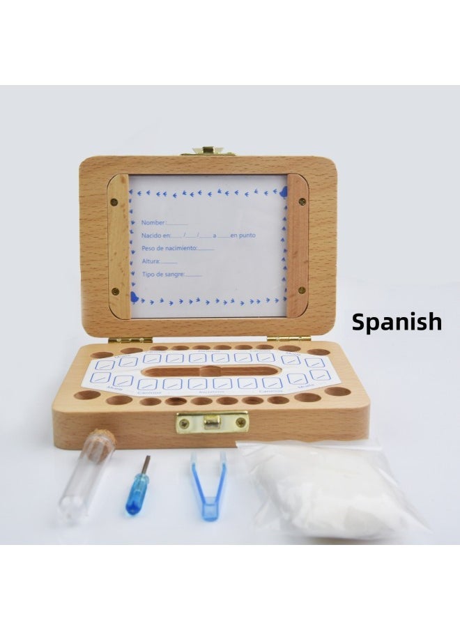 Children's Wooden Tooth Box Baby Boys Girls Milk Teeth Collection Frame Memorial Preservation Box Infant Hair Storage Case-Color:Fillet Photo Frame-Spain  - Image 1