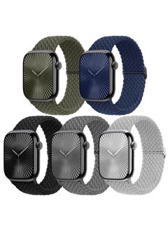 5 Pack Braided Stretchy Bands Compatible with Apple Watch Bands Women Men 38mm 40mm 41mm 42mm 44mm 45mm 46mm 49mm,Nylon Solo Loop Elastic Straps Cloth Wristbands for iWatch All Series 1-10 SE Ultra