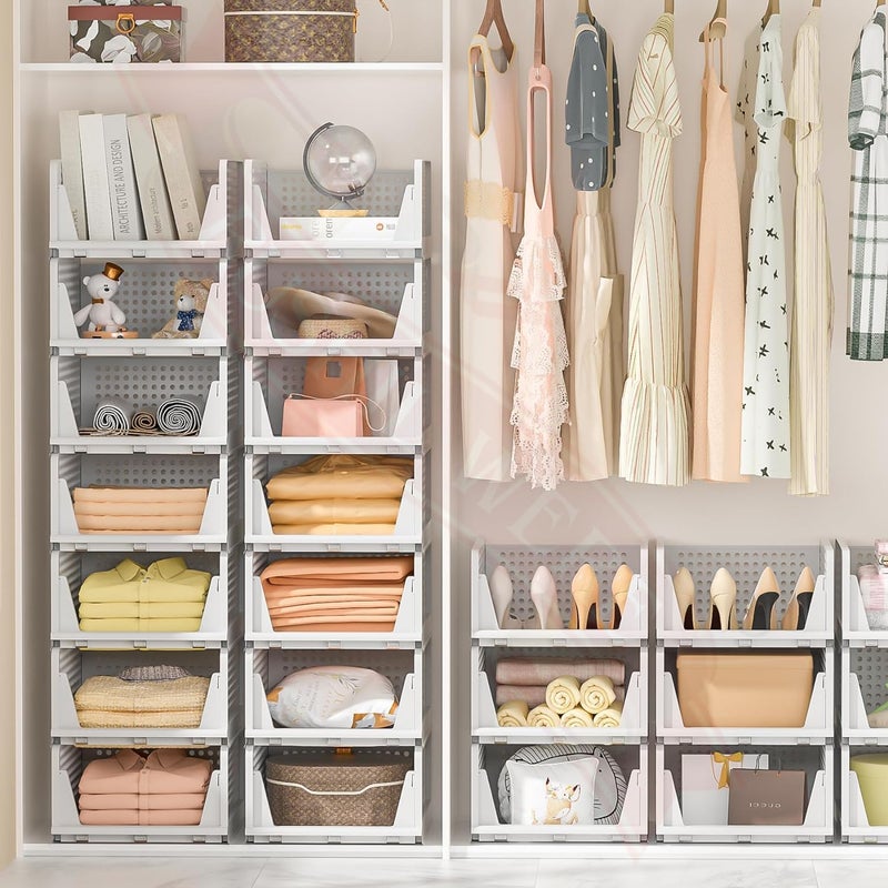 RUSHIL WERE Clothes Organiser for Wardrobe 1 Free Wall Eyeglasses Holder Space Organizer Foldable Shirt Storage Stackable Organizer Closet Organizer Durable Plastic White Pack of 2 - Image 2