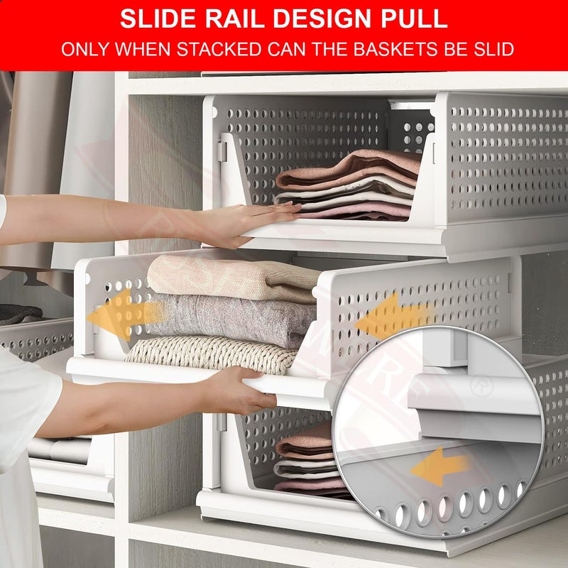 RUSHIL WERE Clothes Organiser for Wardrobe 1 Free Wall Eyeglasses Holder Space Organizer Foldable Shirt Storage Stackable Organizer Closet Organizer Durable Plastic White Pack of 2 - Image 4