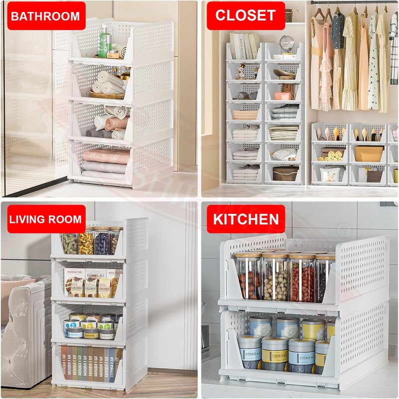 RUSHIL WERE Clothes Organiser for Wardrobe 1 Free Wall Eyeglasses Holder Space Organizer Foldable Shirt Storage Stackable Organizer Closet Organizer Durable Plastic White Pack of 2 - Image 5
