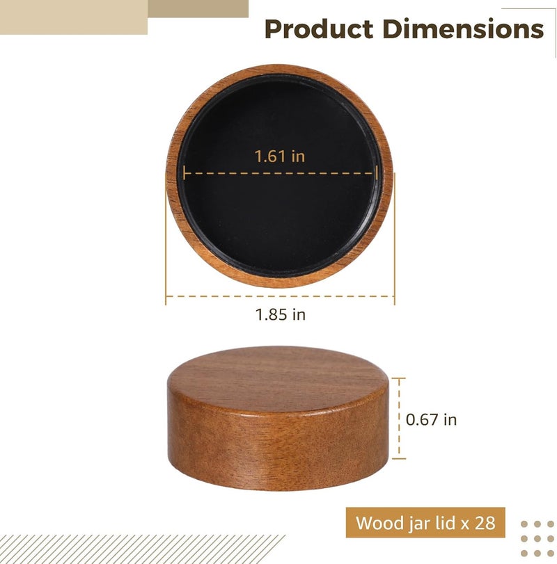28 Pcs Wood Jar Lids For Kitchen Jars, Reusable Can Lids, Airtight, 1.6 In Inner Diameter Wooden Lids, Nice Sealing For 4 Oz And 8 Oz Spice Jars - Image 2