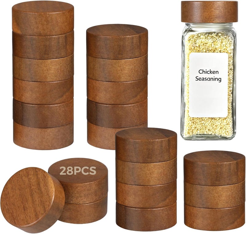28 Pcs Wood Jar Lids For Kitchen Jars, Reusable Can Lids, Airtight, 1.6 In Inner Diameter Wooden Lids, Nice Sealing For 4 Oz And 8 Oz Spice Jars - Image 1