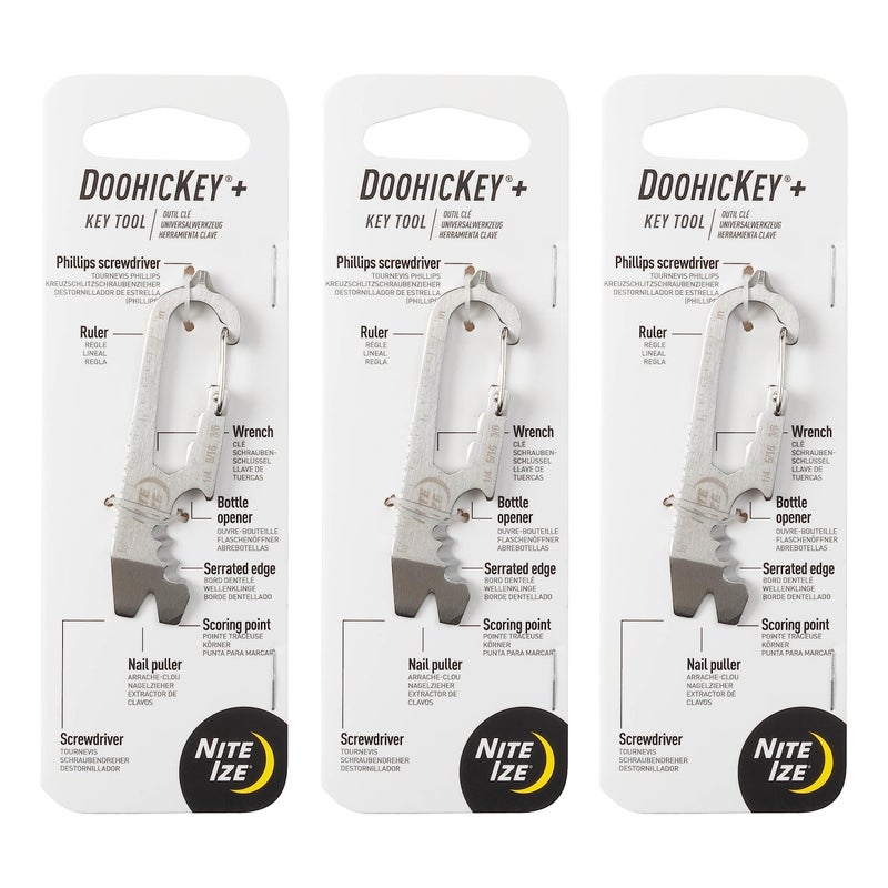 Nite Ize DoohicKey Plus Key Tool - Stainless Steel Carabiner 8-in-1 Multi Tool - Pocket Gadget with Screwdrivers, Bottle Opener, Ruler, Wrench, Bottle Opener & More - 3 Count (3 Pack) - Image 1