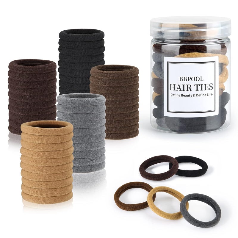 50PCS Brown Hair TiesCotton Seamles Black Hair Band for WomenNo Damage Elastics Hair ties for GirlsSoft and Stretchy Ponytail Holders for Thick Heavy Curly Hair