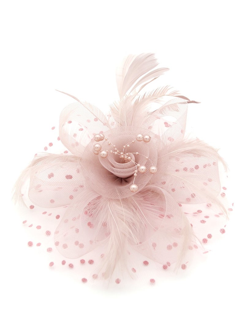 D'Daniela Ddaniela Monalisa Fascinator Hats for Women Tea Party Headband,  Hat Flower Mesh Ribbons Feathers on a Headband and a Clip Tea Party Headwear for Girls and Women Peach - Image 4
