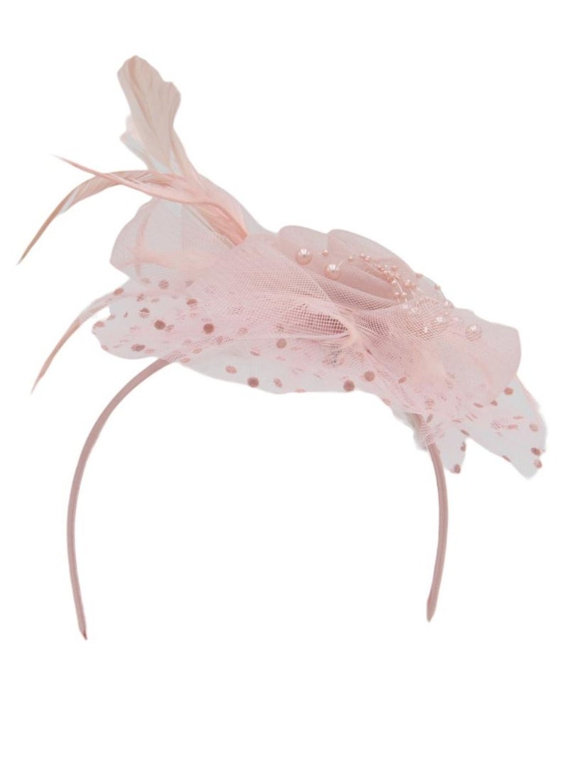 D'Daniela Ddaniela Monalisa Fascinator Hats for Women Tea Party Headband,  Hat Flower Mesh Ribbons Feathers on a Headband and a Clip Tea Party Headwear for Girls and Women Peach - Image 3