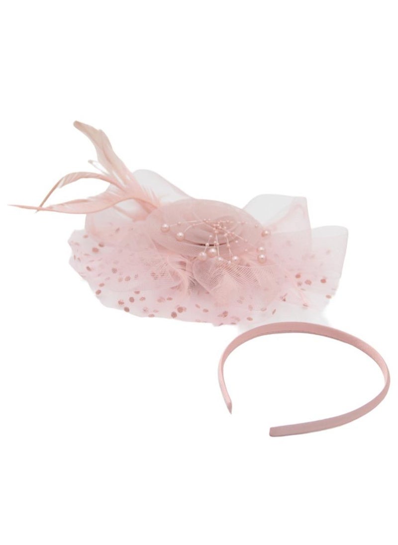 D'Daniela Ddaniela Monalisa Fascinator Hats for Women Tea Party Headband,  Hat Flower Mesh Ribbons Feathers on a Headband and a Clip Tea Party Headwear for Girls and Women Peach - Image 2