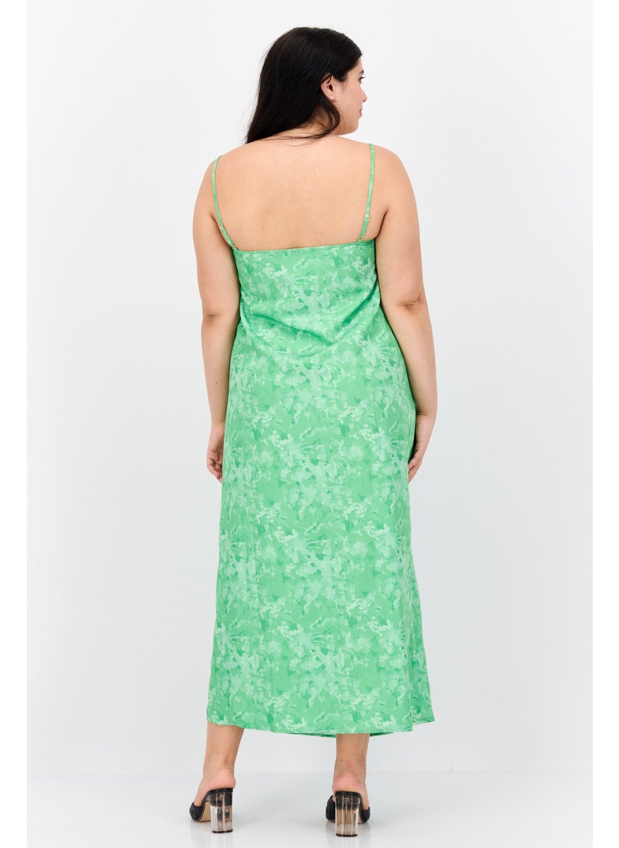 PRETTY LAVISH - Women Curve Floral Print Midi Dress, Green - Image 1