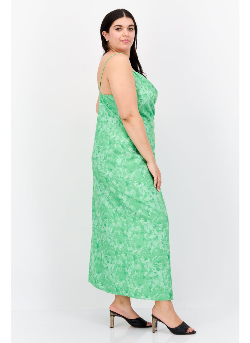 PRETTY LAVISH - Women Curve Floral Print Midi Dress, Green - Image 1
