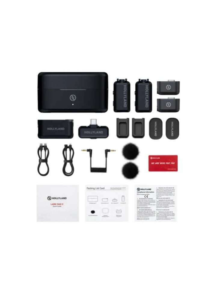 Hollyland Hollyland LARK MAX 2 Combo – 2-Person Wireless Microphone System for Cameras & Mobile Devices – 32-Bit Float Audio, Noise Cancellation, Timecode, Charging Case  - Image 2