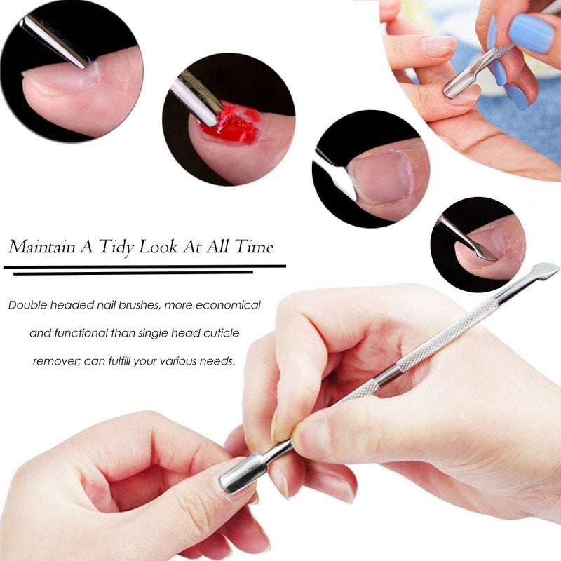 CREATIEE-PRO 10Pcs Cuticle Pusher Remover and Cutter, Creatiee Double Ended Stainless Steel Cuticle Cleaner Nail Gel Polish Removal, Manicure Pedicure Nail Tools for Fingernails Toenails - Professional & Durable - Image 2