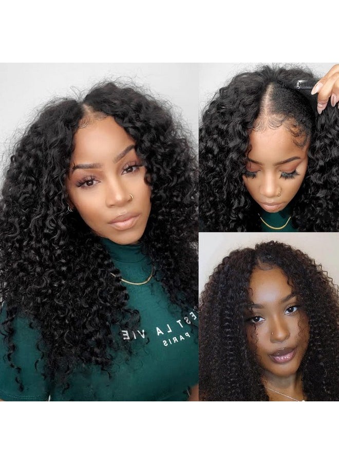 V SHOW Show V Part Deep Wave Human Hair Wigs Glueless For Women Human Hair No Leave Out Curly Wave Upgrade U Part Wigs 150% Density 22Inch Natural Black Color  - Image 1