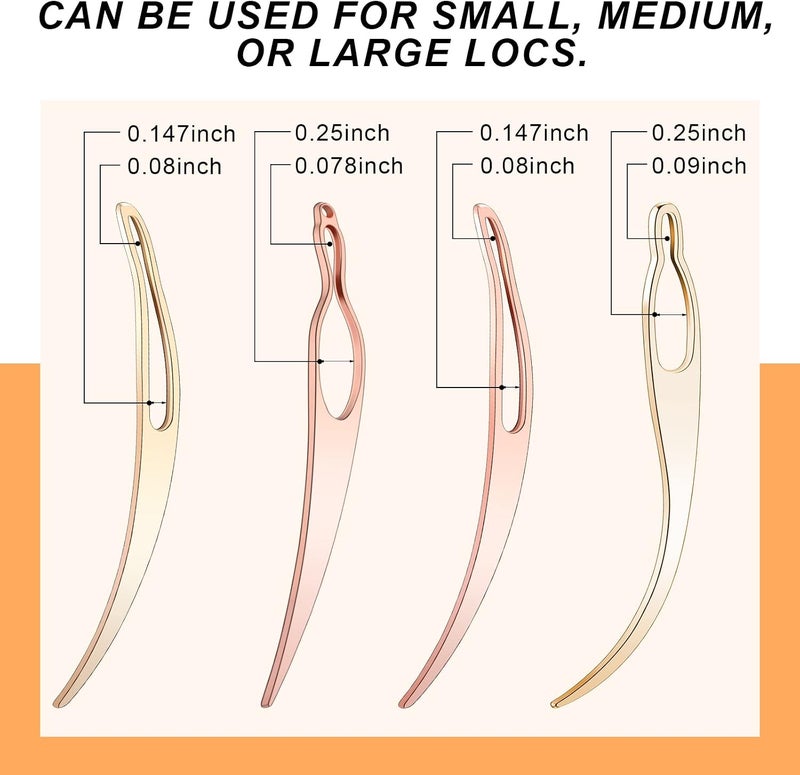 WILLBOND 4 Pieces Sisterlock Retighten Tool, Dreadlock for Hair, Crochet Needle, Loc Dreads, Dread Extensions Styling Tools Maintenance (Rose Gold, Gold) - Image 2