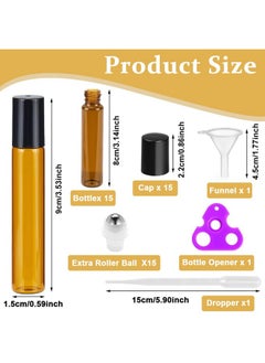 maycreate MAYCREATE® 15Pcs Glass Roller Bottles with Cap Stainless Steel Roller Bead Glass Roller Bottle 10ml Travel Bottles for Coconut oil, Jojoba Oil, Sweet Almond Oil, With Funnel & Cap Opener Tool  - Image 2