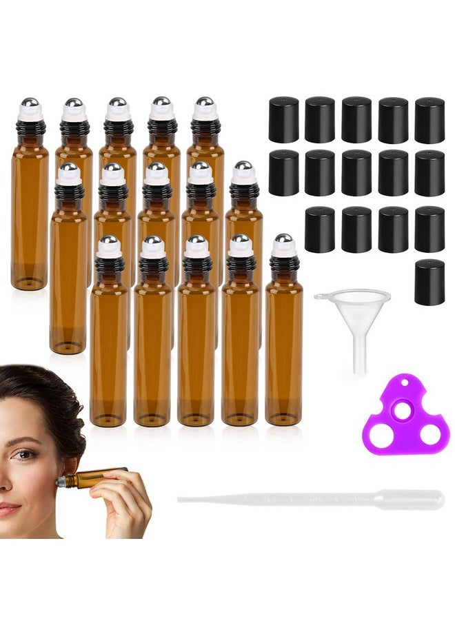 maycreate MAYCREATE® 15Pcs Glass Roller Bottles with Cap Stainless Steel Roller Bead Glass Roller Bottle 10ml Travel Bottles for Coconut oil, Jojoba Oil, Sweet Almond Oil, With Funnel & Cap Opener Tool  - Image 1