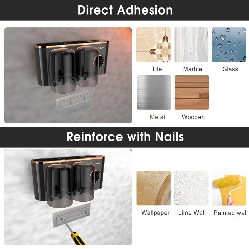 iHave Toothbrush Holders Bathroom Accessories with Toothpaste Dispenser, 2 Cups Toothbrush Holder Wall Mounted Bathroom Decor - Image 4