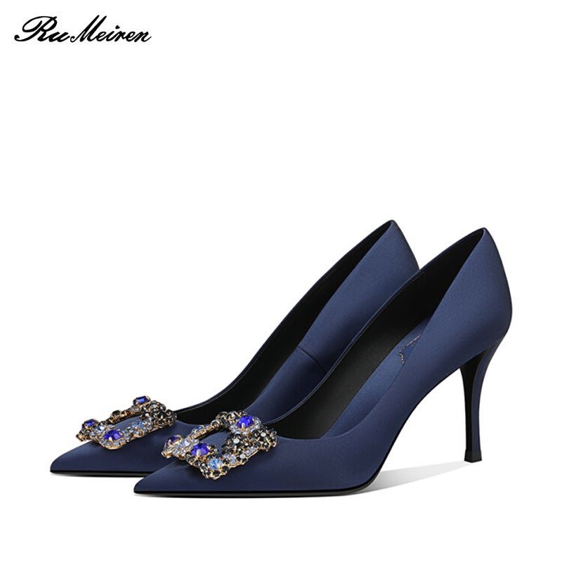 2025 Wedding Banquet Pointed Stiletto Heel High Heels Satin Red Bridal Wedding Shoes Pointed Shoes Size 7Cm - Image 3