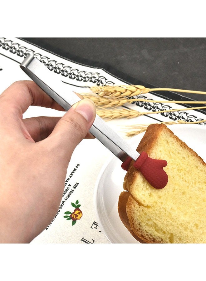 6Pcs Silicone Mini Tongs Hand Shape Heart Shape Gloves Shape Food Tongs Small Stainless Steel Serving Tong for Ice Cube Sugar Fruits Salad Barbecue Grilling Buffet Colourful Kitchen Tongs for Cooking  - Image 3