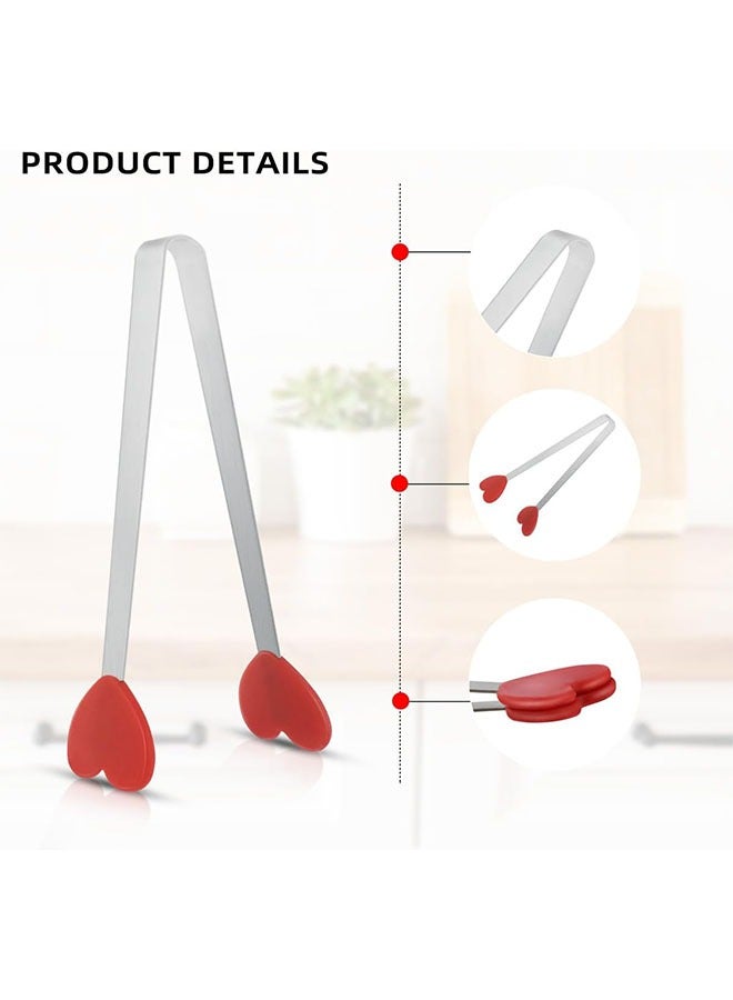 6Pcs Silicone Mini Tongs Hand Shape Heart Shape Gloves Shape Food Tongs Small Stainless Steel Serving Tong for Ice Cube Sugar Fruits Salad Barbecue Grilling Buffet Colourful Kitchen Tongs for Cooking  - Image 5
