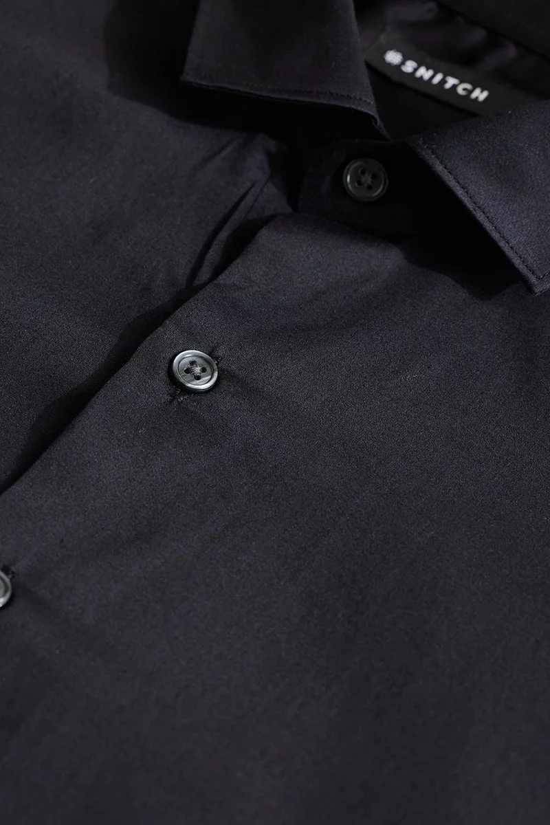 SNITCH Black Solid Long Sleeve Slim Fit Shirt
