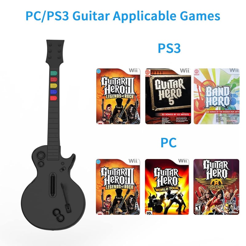 NBCP PC Guitar Hero Controller, Wireless PS3 Guitar Hero with Dongle for PC/PlayStation 3, Compatible with Guitar Hero, Rock Band, Clone Hero & Fortnite Festival - Black - Image 2