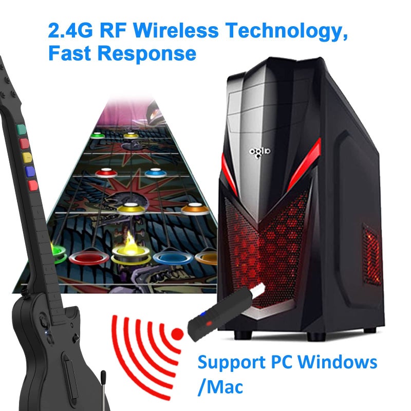 NBCP PC Guitar Hero Controller, Wireless PS3 Guitar Hero with Dongle for PC/PlayStation 3, Compatible with Guitar Hero, Rock Band, Clone Hero & Fortnite Festival - Black - Image 3