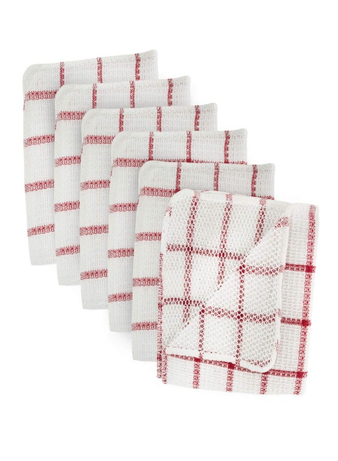 DII Scrubber Dishcloths Collection Windowpane Dishrag Set, 12x12, White/Red Stripe, 6 Piece - Image 1