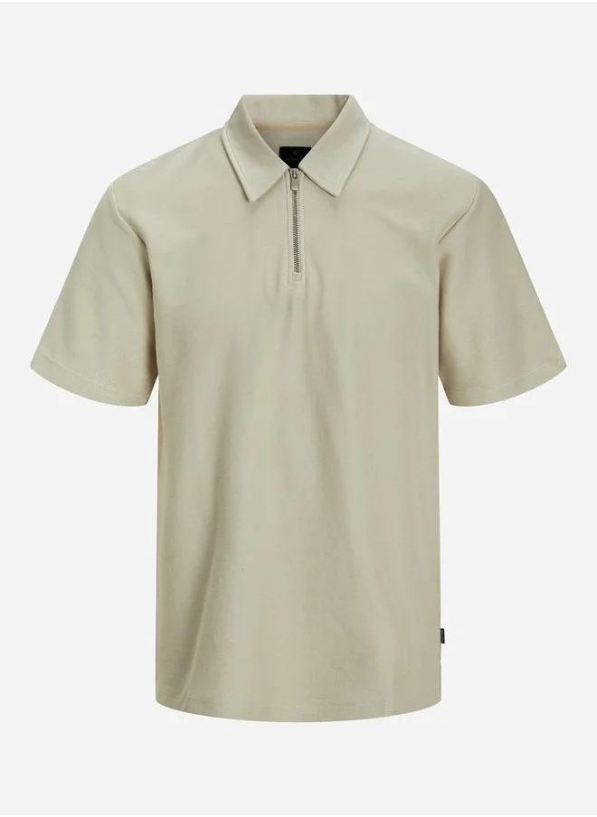 JACK & JONES Solid Regular Fit Half Zip Polo T-Shirt