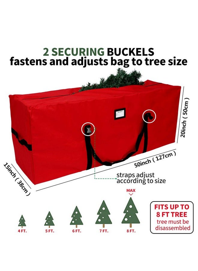 OurWarm OurWarm Christmas Tree Storage Bag Extra Large Heavy Duty Storage Containers for 8 Ft Artificial Tree 600D Oxford Xmas Holiday Tree Storage Bags with Reinforced Handles Zipper, Red 50" x 15" x 20"  - Image 2