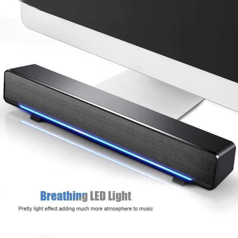 مكبر صوت ساوند بار للكمبيوتر، مكبر صوت سلكي USB للكمبيوتر مع منفذ AUX 3.5 ملم، مكبر صوت ستيريو محمول مع مضخم صوت فرعي للتلفزيون والكمبيوتر المحمول والهواتف المحمولة والأجهزة اللوحية (أسود) - Image 3