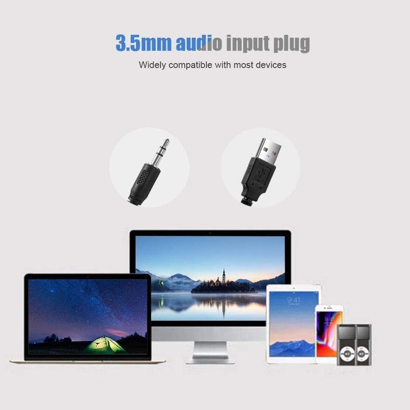 مكبر صوت ساوند بار للكمبيوتر، مكبر صوت سلكي USB للكمبيوتر مع منفذ AUX 3.5 ملم، مكبر صوت ستيريو محمول مع مضخم صوت فرعي للتلفزيون والكمبيوتر المحمول والهواتف المحمولة والأجهزة اللوحية (أسود) - Image 5