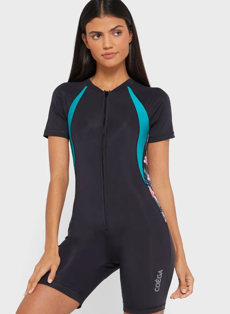 Coega Half Sleeve Zip Detail Swimsuit