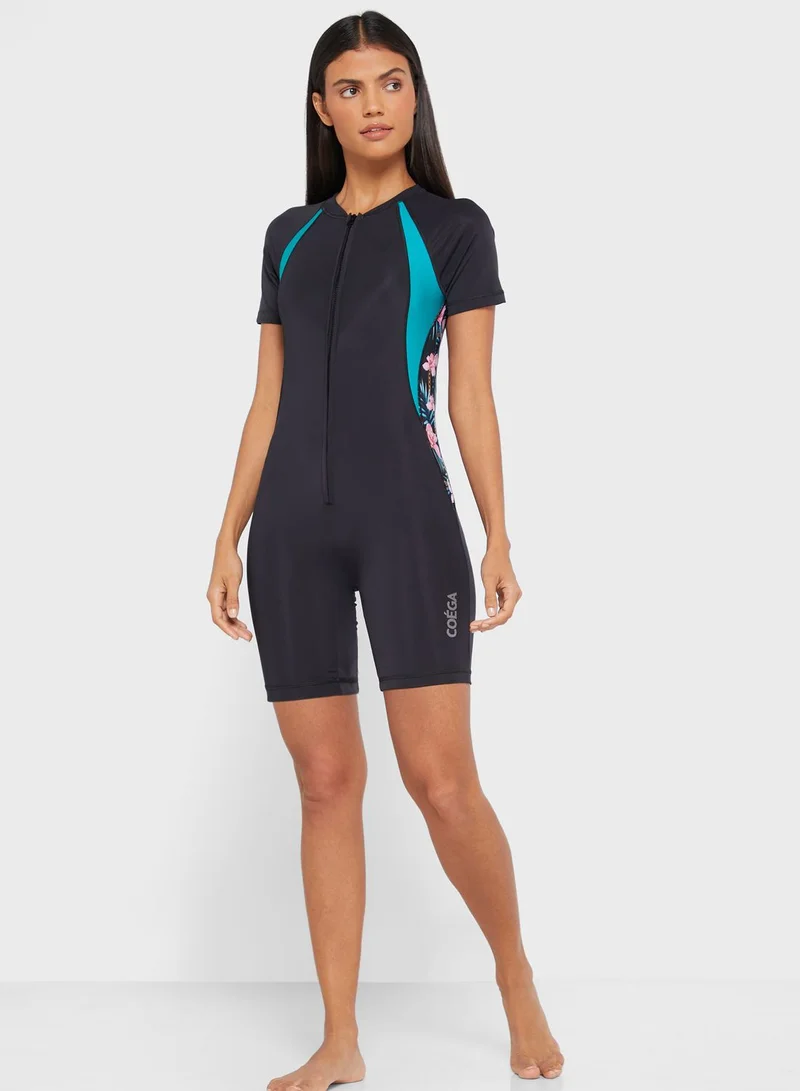Coega Half Sleeve Zip Detail Swimsuit
